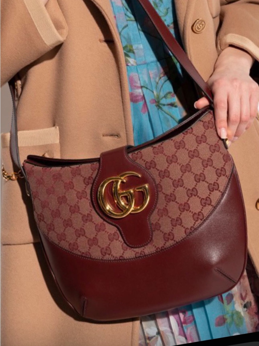 Gucci Burgundy GG Canvas and Leather Hobo with Gold Double G